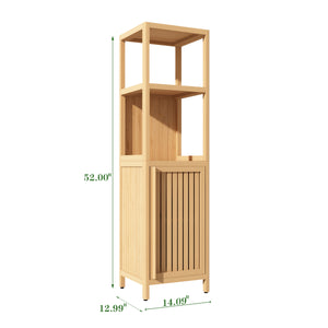 English Elm Large bamboo storage cabinet tower with slim footprint, wall-mountable linen organizer for small bathrooms and living spaces Natural W2207P147165