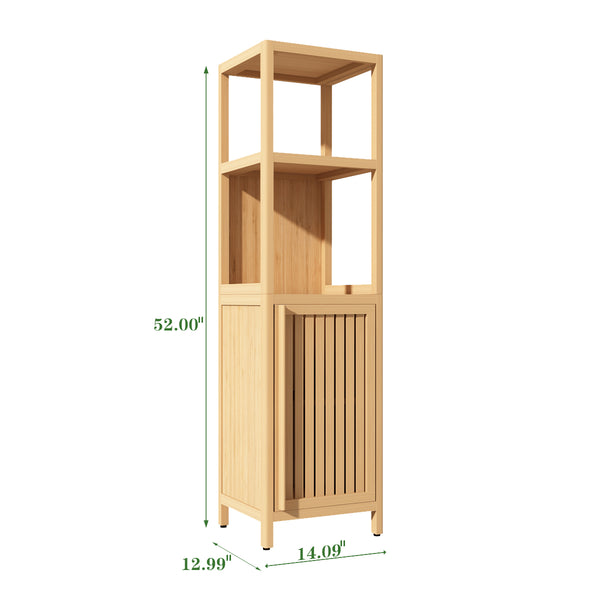 English Elm Large bamboo storage cabinet tower with slim footprint, wall-mountable linen organizer for small bathrooms and living spaces Natural W2207P147165