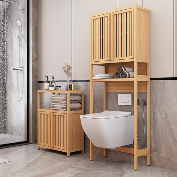 English Elm Toilet Bamboo Freestanding Storage Rack for Bathroom & Laundry — Space-Saving, Stylish Cabinet Organizer W2207P147171