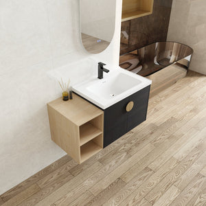 English Elm 40 Inch Wall-Mounted Vanity with Ceramic Sink, Soft-Close Double Doors, Metal Handles & Shelf Storage W999S00148