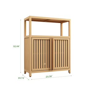English Elm Large Bamboo Storage Cabinet with Louvered Doors — Moisture‑Resistant Freestanding Organizer for Bathroom, Kitchen, Living Room Neutral W2207P147169
