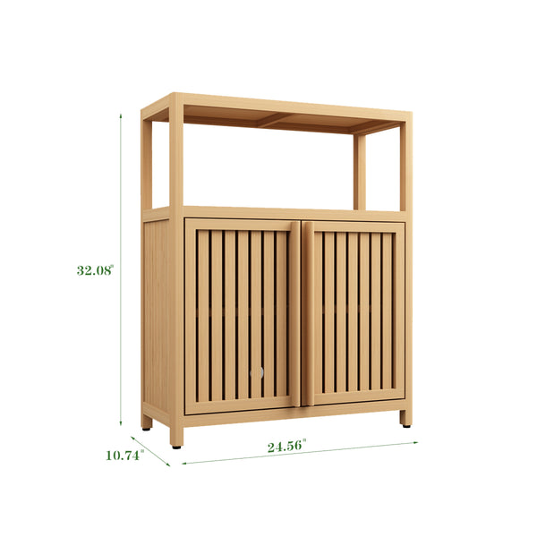 English Elm Large Bamboo Storage Cabinet with Louvered Doors — Moisture‑Resistant Freestanding Organizer for Bathroom, Kitchen, Living Room Neutral W2207P147169