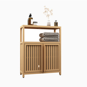 English Elm Large Bamboo Storage Cabinet with Louvered Doors — Moisture‑Resistant Freestanding Organizer for Bathroom, Kitchen, Living Room Neutral W2207P147169