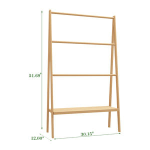 English Elm Bamboo Freestanding Towel Ladder with Bottom Shelf – Beach & Poolside Storage, Lightweight Eco-Friendly Elegance W2207P147173
