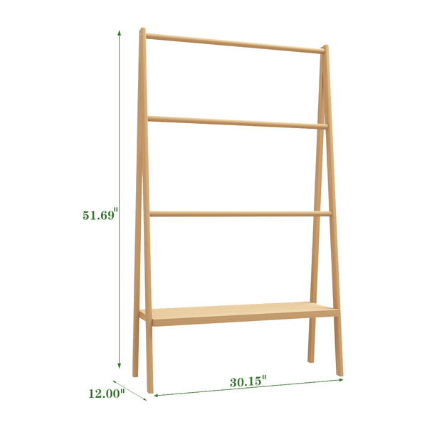 English Elm Bamboo Freestanding Towel Ladder with Bottom Shelf – Beach & Poolside Storage, Lightweight Eco-Friendly Elegance W2207P147173