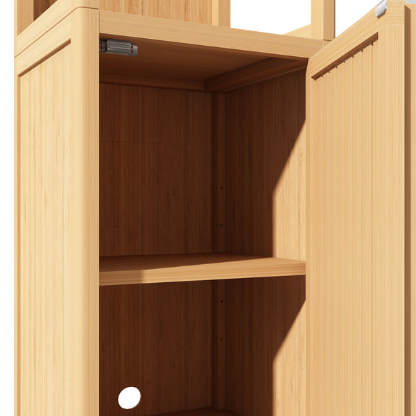 English Elm Large bamboo storage cabinet tower with slim footprint, wall-mountable linen organizer for small bathrooms and living spaces Natural W2207P147165