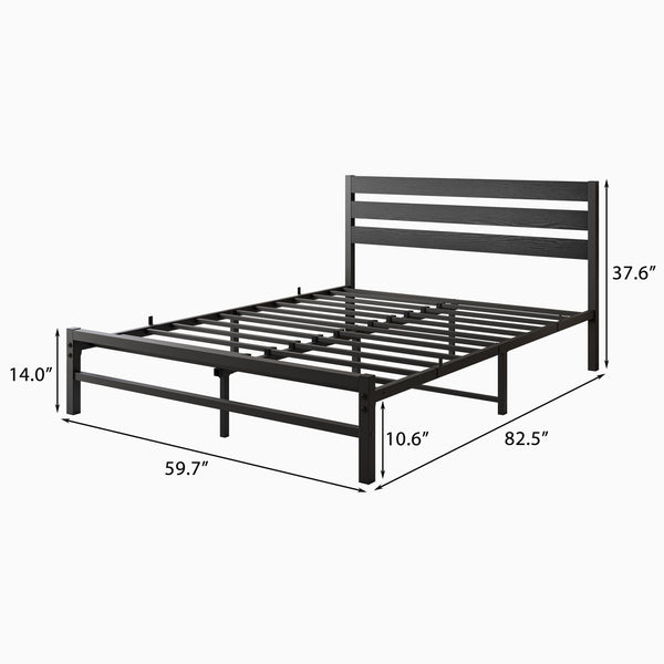 English Elm Queen Platform Bed Frame with Rustic Wooden Headboard, 10.6" Under-Storage, 500lb Steel Slats, Noise-Free Finish W840P164959