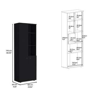 English Elm Grace Wenge Black 2-Door Kitchen Cabinet with 8 Shelves, Open & Closed Storage, Durable Wood Elegance B062P175032