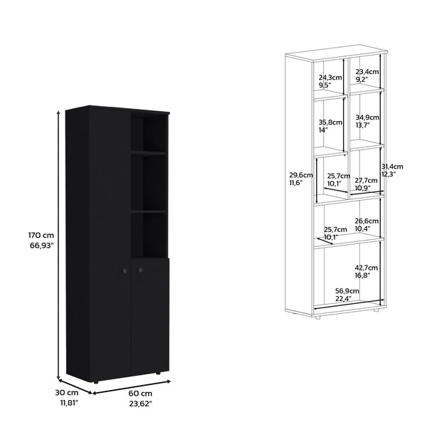 English Elm Grace Wenge Black 2-Door Kitchen Cabinet with 8 Shelves, Open & Closed Storage, Durable Wood Elegance B062P175032