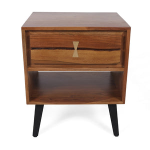 English Elm 19.5x15.5x21.5" Asther Solid Acacia Wood Nightstand with Drawer and Open Shelf W2078P174927