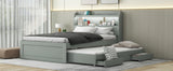 Hearth and Haven Garza Full XL Size Platform Bed with Storage LED Headboard, Charging Station, Twin Size Trundle and 2 Drawers, Grey GX001830AAE