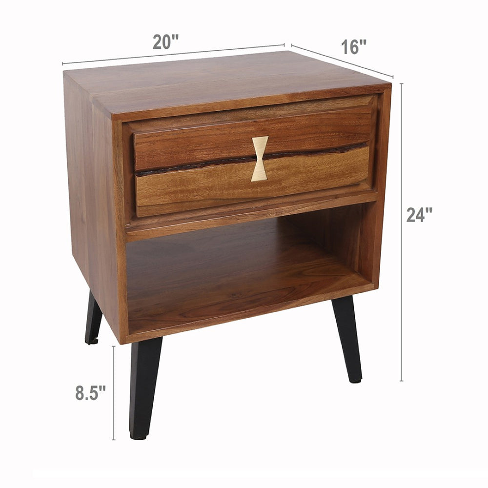 English Elm 19.5x15.5x21.5" Asther Solid Acacia Wood Nightstand with Drawer and Open Shelf W2078P174927