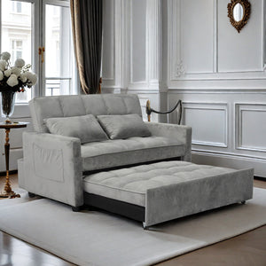 English Elm Modern Velvet Loveseat Futon Sofa Bed with 3-Position Recline, USB Ports, Cup Holders, Light Gray W1183P163126
