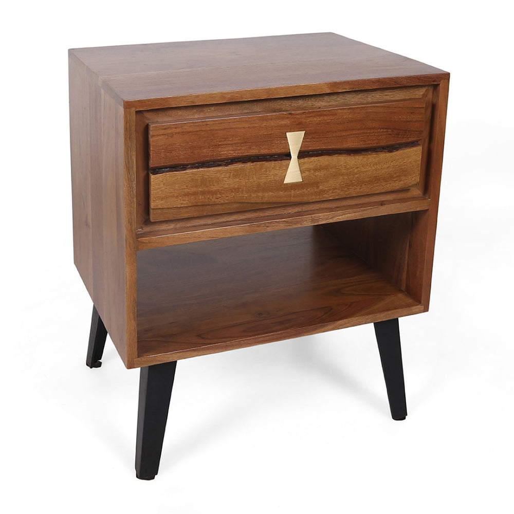 English Elm 19.5x15.5x21.5" Asther Solid Acacia Wood Nightstand with Drawer and Open Shelf W2078P174927