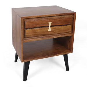 English Elm 19.5x15.5x21.5" Asther Solid Acacia Wood Nightstand with Drawer and Open Shelf W2078P174927