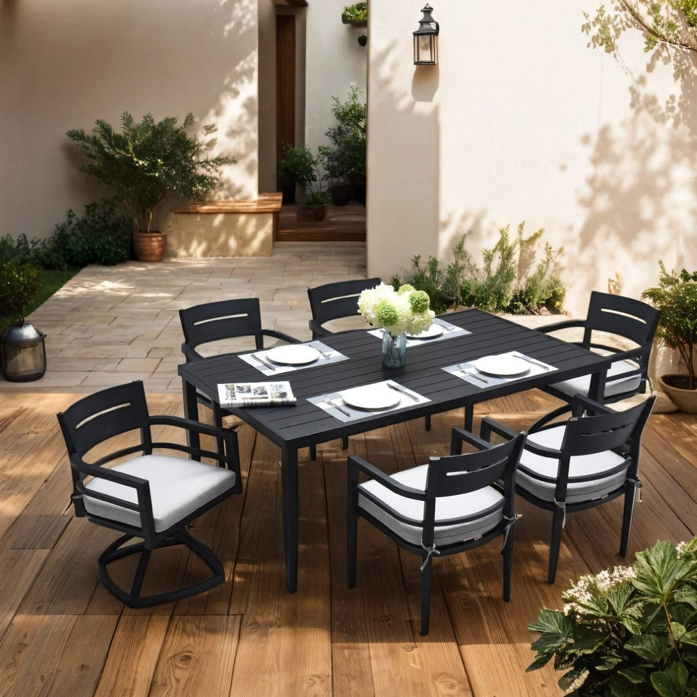 English Elm Outdoor Patio Aluminum Rectangle Dining Table 40"X70" With Umbrella Hole & Modern Design, Ember Black W1886P163411-GIGA