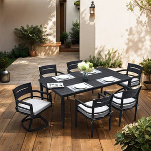 English Elm Outdoor Patio Aluminum Rectangle Dining Table 40"X70" With Umbrella Hole & Modern Design, Ember Black W1886P163411-GIGA