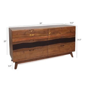 English Elm 59x16.5x31" Acacia Wood Six Drawer Sideboard Live Edge Credenza for Dining Room W2078P174901