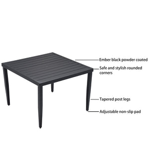 English Elm Outdoor Patio Aluminum 40"X40" Square Dining Table With Umbrella Hole & Adjustable Feet, Ember Black W1886P163131
