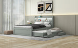 Hearth and Haven Garza Full XL Size Platform Bed with Storage LED Headboard, Charging Station, Twin Size Trundle and 2 Drawers, Grey GX001830AAE