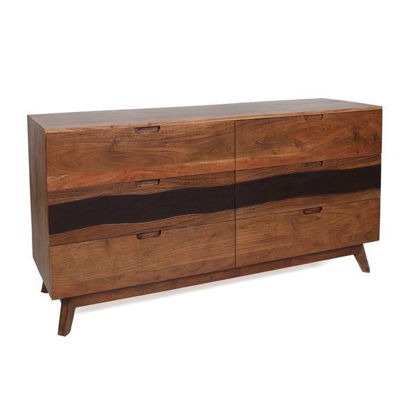 English Elm 59x16.5x31" Acacia Wood Six Drawer Sideboard Live Edge Credenza for Dining Room W2078P174901