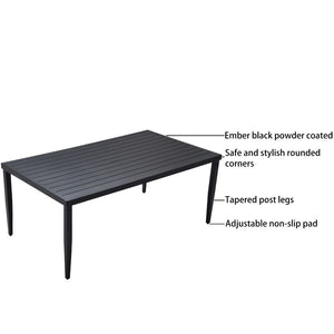 English Elm Outdoor Patio Aluminum Rectangle Dining Table 40"X70" With Umbrella Hole & Modern Design, Ember Black W1886P163411-GIGA