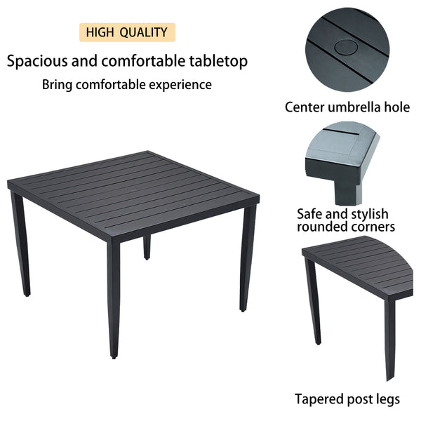 English Elm 5-Piece Modern Outdoor Patio Dining Set With Cushioned Chairs, Umbrella Hole Table, Ember Black Finish W1886S00003