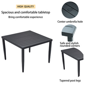 English Elm Outdoor Patio Aluminum 40"X40" Square Dining Table With Umbrella Hole & Adjustable Feet, Ember Black W1886P163131