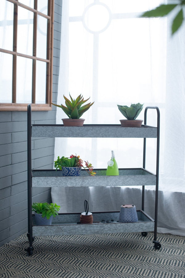 English Elm 35x12.5x40" Galvanized Steel Three Tier Open Shelf for Entryway Mudroom Rustic Storage W2078P174879