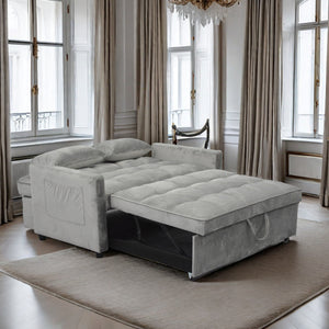 English Elm Modern Velvet Loveseat Futon Sofa Bed with 3-Position Recline, USB Ports, Cup Holders, Light Gray W1183P163126