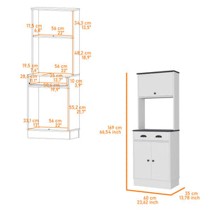English Elm White Wenge and Black 2-Cabinet Kitchen Pantry with Microwave Shelf, Drawer & 3 Doors, 66.3" H B062P175029