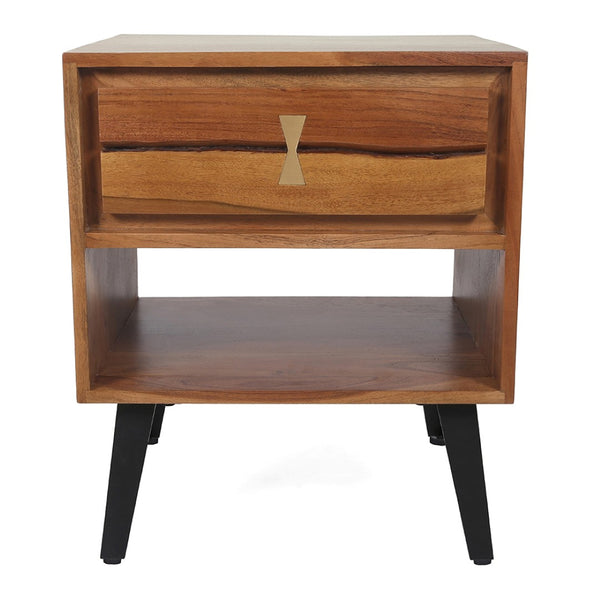 English Elm 19.5x15.5x21.5" Asther Solid Acacia Wood Nightstand with Drawer and Open Shelf W2078P174927
