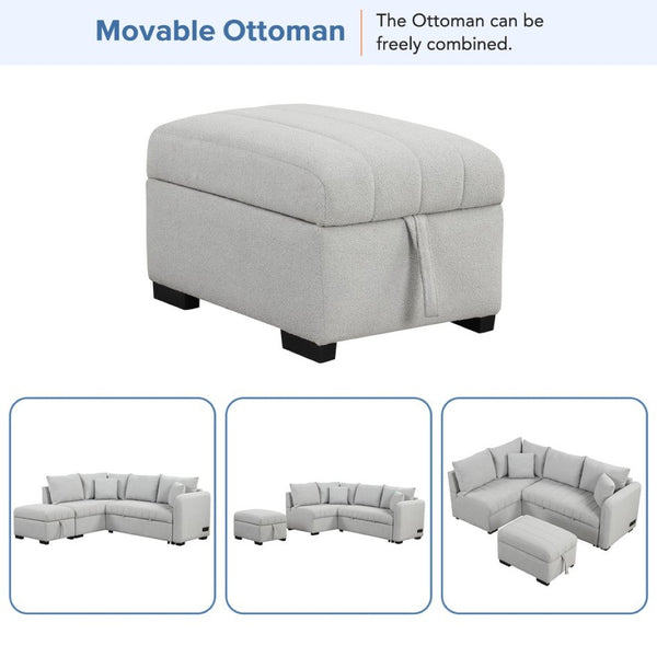 English Elm 82.6" Jacquard Sleeper Sectional with Usb Charging Ottoman Storage Modern Studio SG001440AAE