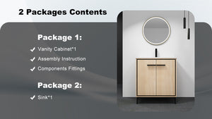 English Elm 30 Inch Oak Bathroom Vanity Base with Basin, Engineered Wood Double-Door Cabinet, Modern Storage W1972S00004