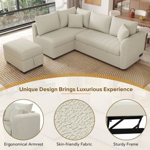 English Elm 82.6" Jacquard Sleeper Sectional with Usb Charging Ottoman Storage Modern Studio SG001440AAA