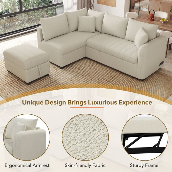 English Elm 82.6" Jacquard Sleeper Sectional with Usb Charging Ottoman Storage Modern Studio SG001440AAA