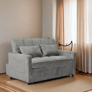 English Elm Modern Velvet Loveseat Futon Sofa Bed with 3-Position Recline, USB Ports, Cup Holders, Light Gray W1183P163126
