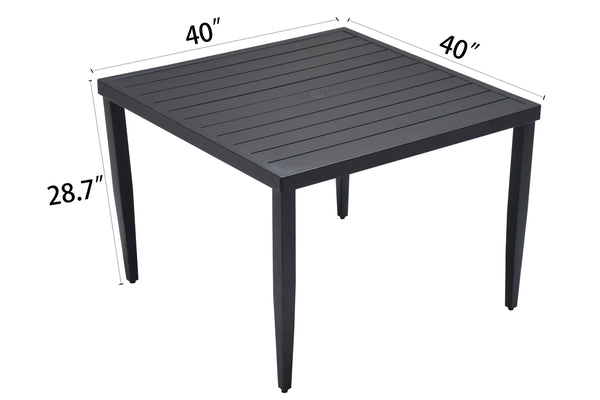 English Elm Outdoor Patio Aluminum 40"X40" Square Dining Table With Umbrella Hole & Adjustable Feet, Ember Black W1886P163131