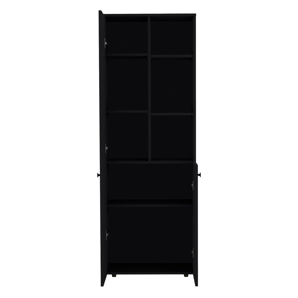 English Elm Grace Wenge Black 2-Door Kitchen Cabinet with 8 Shelves, Open & Closed Storage, Durable Wood Elegance B062P175032