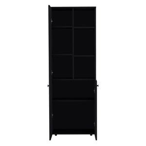English Elm Grace Wenge Black 2-Door Kitchen Cabinet with 8 Shelves, Open & Closed Storage, Durable Wood Elegance B062P175032