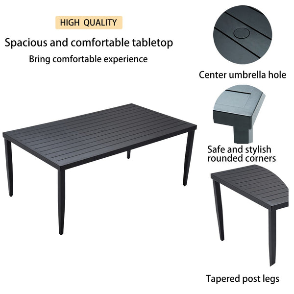 English Elm Outdoor Patio Aluminum Rectangle Dining Table 40"X70" With Umbrella Hole & Modern Design, Ember Black W1886P163411-GIGA
