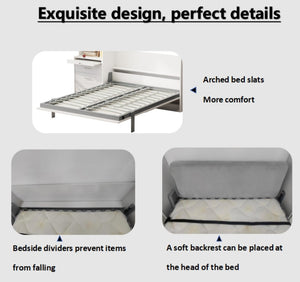 English Elm Morden Design Full Size Murphy Bed with Storage Drawers and Shelving White Cabinet Wall Bed W650S00002