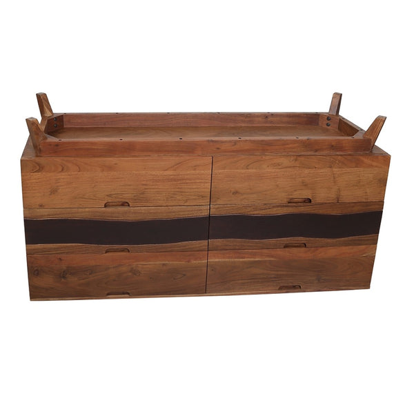 English Elm 59x16.5x31" Acacia Wood Six Drawer Sideboard Live Edge Credenza for Dining Room W2078P174901