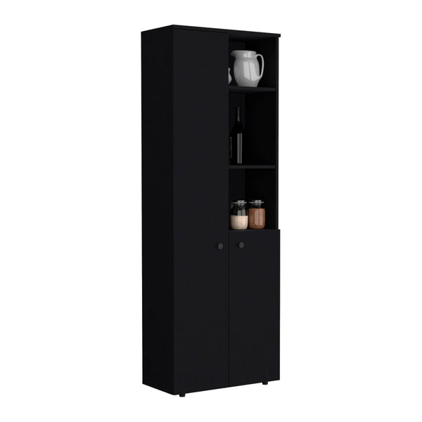 English Elm Grace Wenge Black 2-Door Kitchen Cabinet with 8 Shelves, Open & Closed Storage, Durable Wood Elegance B062P175032