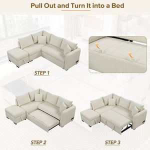 English Elm 82.6" Jacquard Sleeper Sectional with Usb Charging Ottoman Storage Modern Studio SG001440AAA