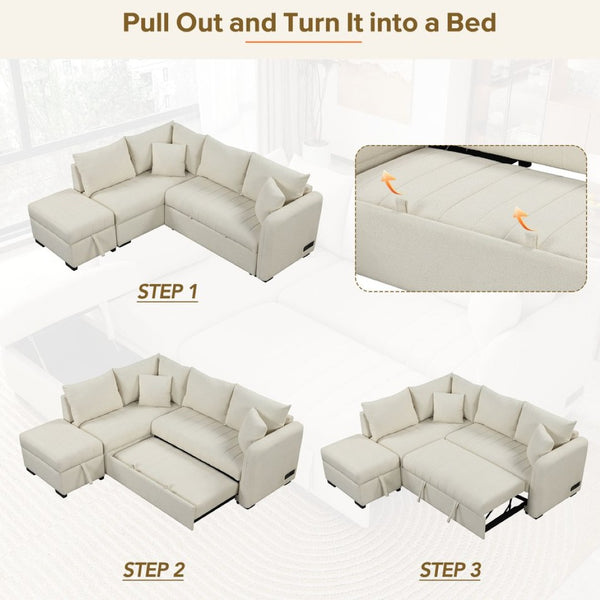English Elm 82.6" Jacquard Sleeper Sectional with Usb Charging Ottoman Storage Modern Studio SG001440AAA