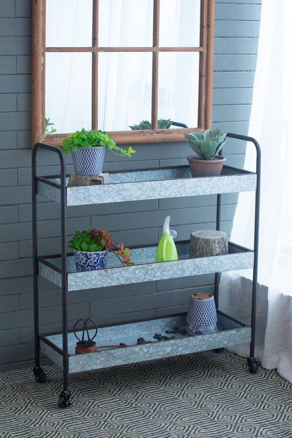 English Elm 35x12.5x40" Galvanized Steel Three Tier Open Shelf for Entryway Mudroom Rustic Storage W2078P174879