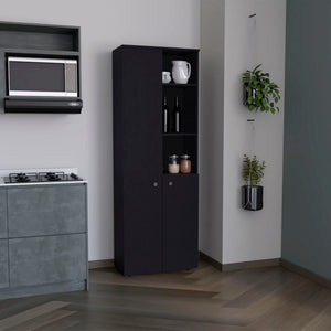 English Elm Grace Wenge Black 2-Door Kitchen Cabinet with 8 Shelves, Open & Closed Storage, Durable Wood Elegance B062P175032
