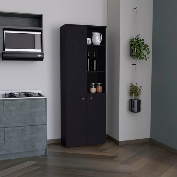 English Elm Grace Wenge Black 2-Door Kitchen Cabinet with 8 Shelves, Open & Closed Storage, Durable Wood Elegance B062P175032