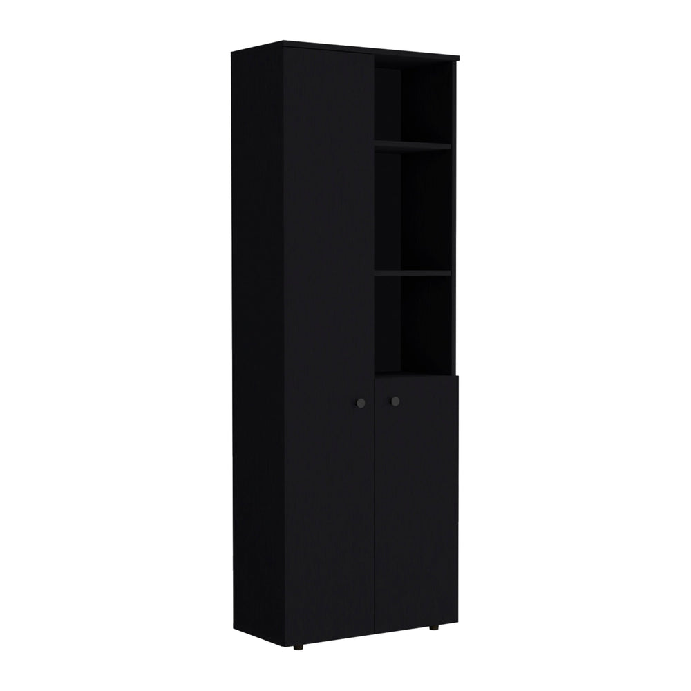 English Elm Grace Wenge Black 2-Door Kitchen Cabinet with 8 Shelves, Open & Closed Storage, Durable Wood Elegance B062P175032
